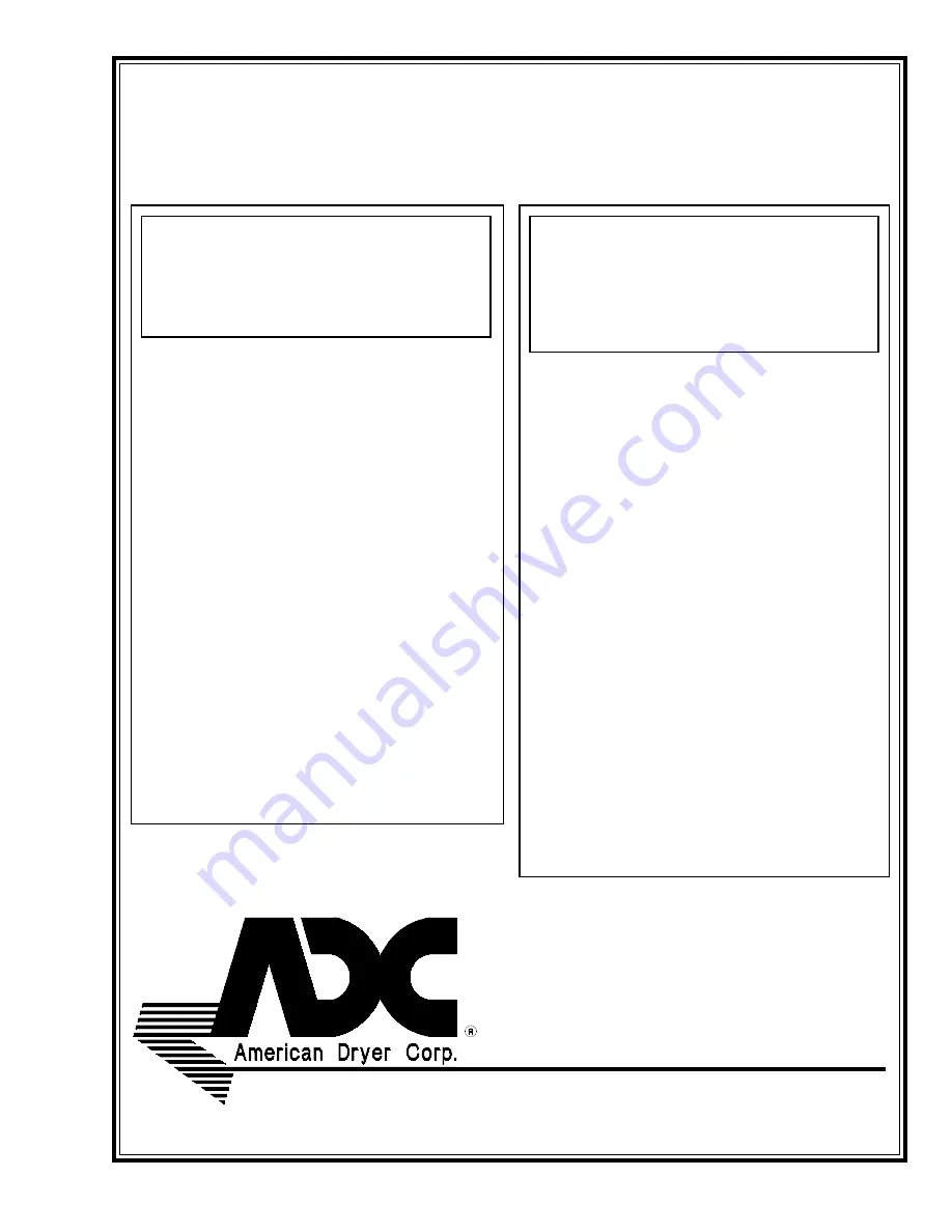 American Dryer Corp. HBG76 Installation & Operator'S Manual Download Page 1