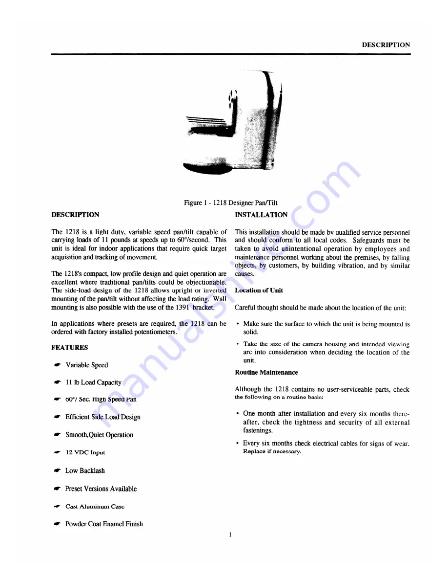 American Dynamics 1218 Installation And Operating Instructions Manual Download Page 7