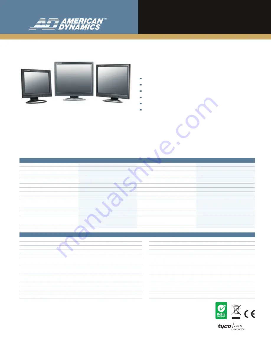 American Dynamics Tyco ADCMLCD15 Datasheet Download Page 1