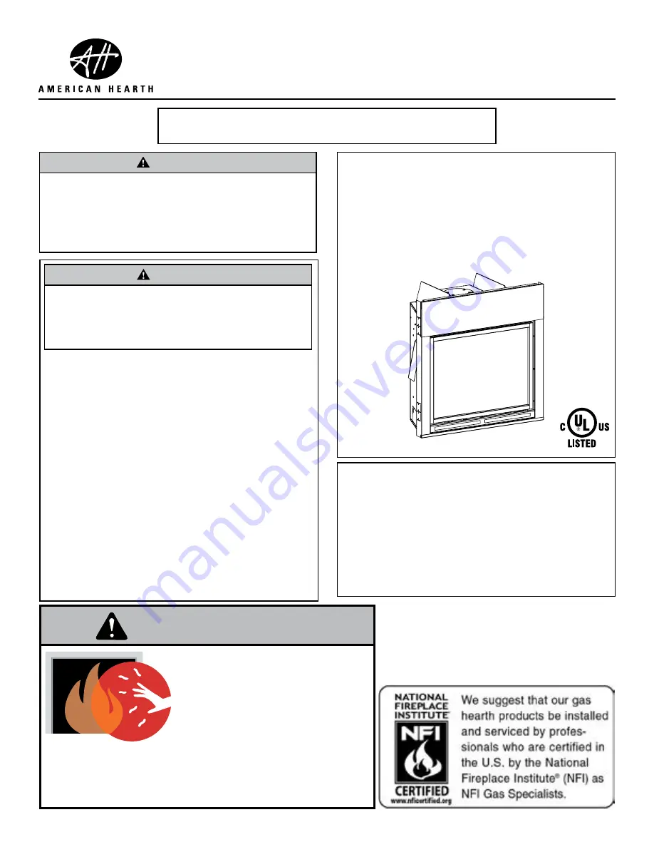 American Hearth ADVCX36FP91N-1 Installation Instructions And Owner'S Manual Download Page 1