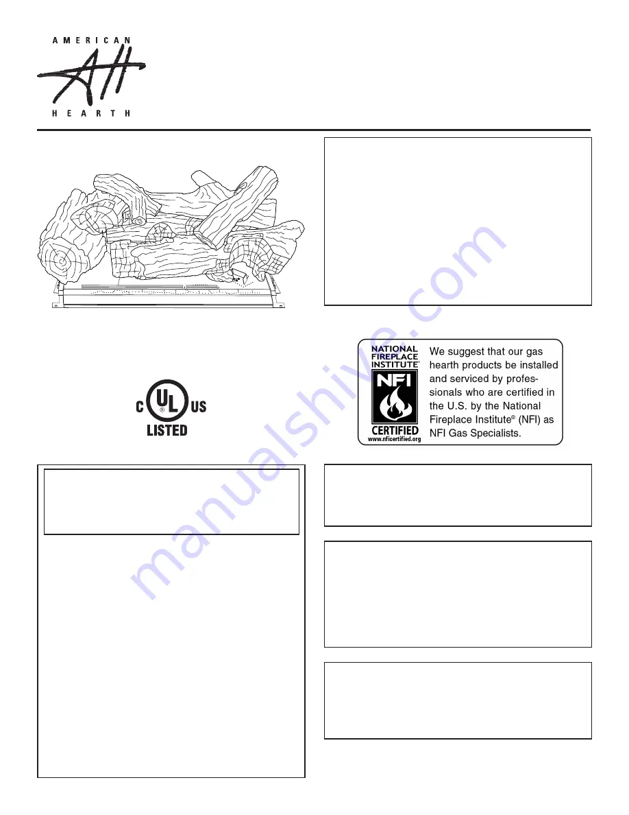 American Hearth ALX-24VR-1 Installation Instructions And Owner'S Manual Download Page 1