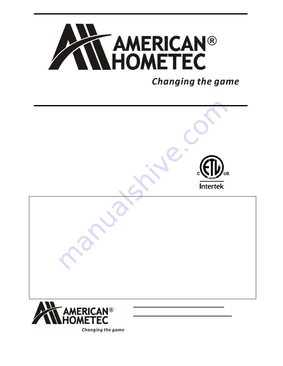 American Hometec AHG-T42-LP Installation And Operation Manual Download Page 1