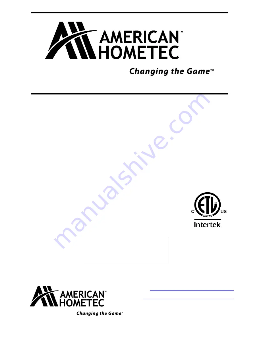 American Hometec AHQ-B03X Installation And Operation Manual Download Page 1