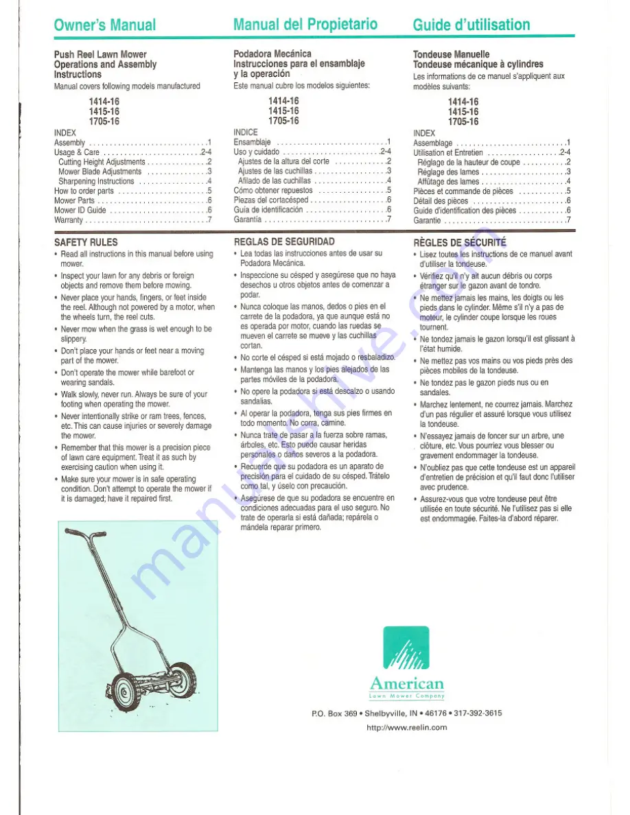 American Lawn Mower Co. 1414-16 Owner'S Manual Download Page 1