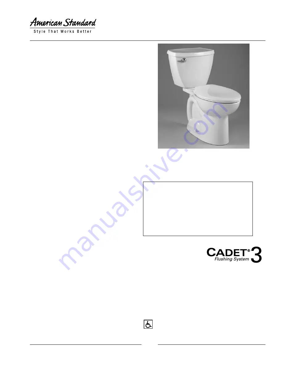 American Standard Cadet 3 Right Height 2386.014 Specifications Download Page 1