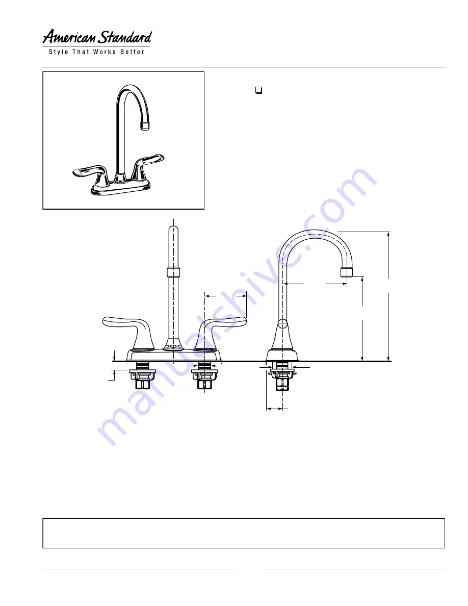 American Standard Colony Set Two-Handle Centerset Bar Sink Faucet 2475.500 Specification Sheet Download Page 1