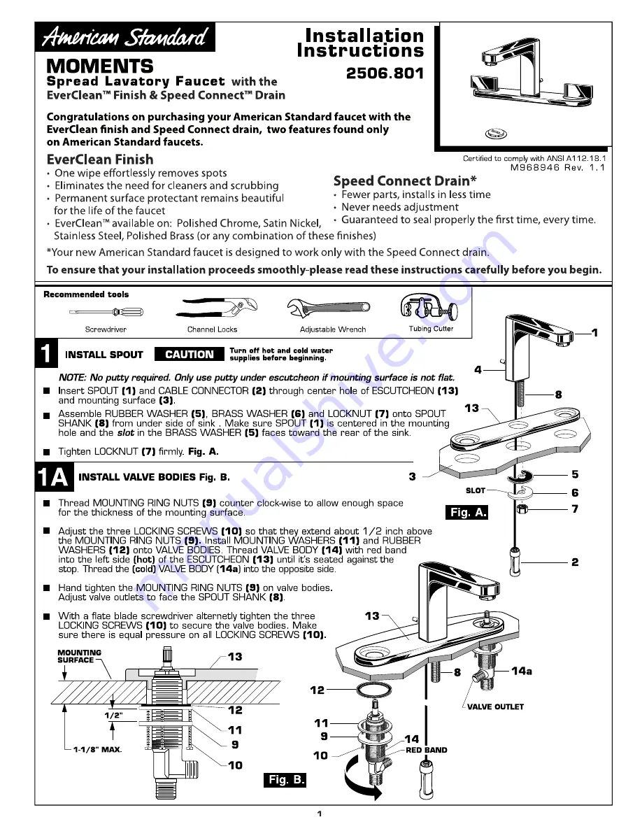 American Standard Moments 2506.801 Installation Instructions Manual Download Page 1