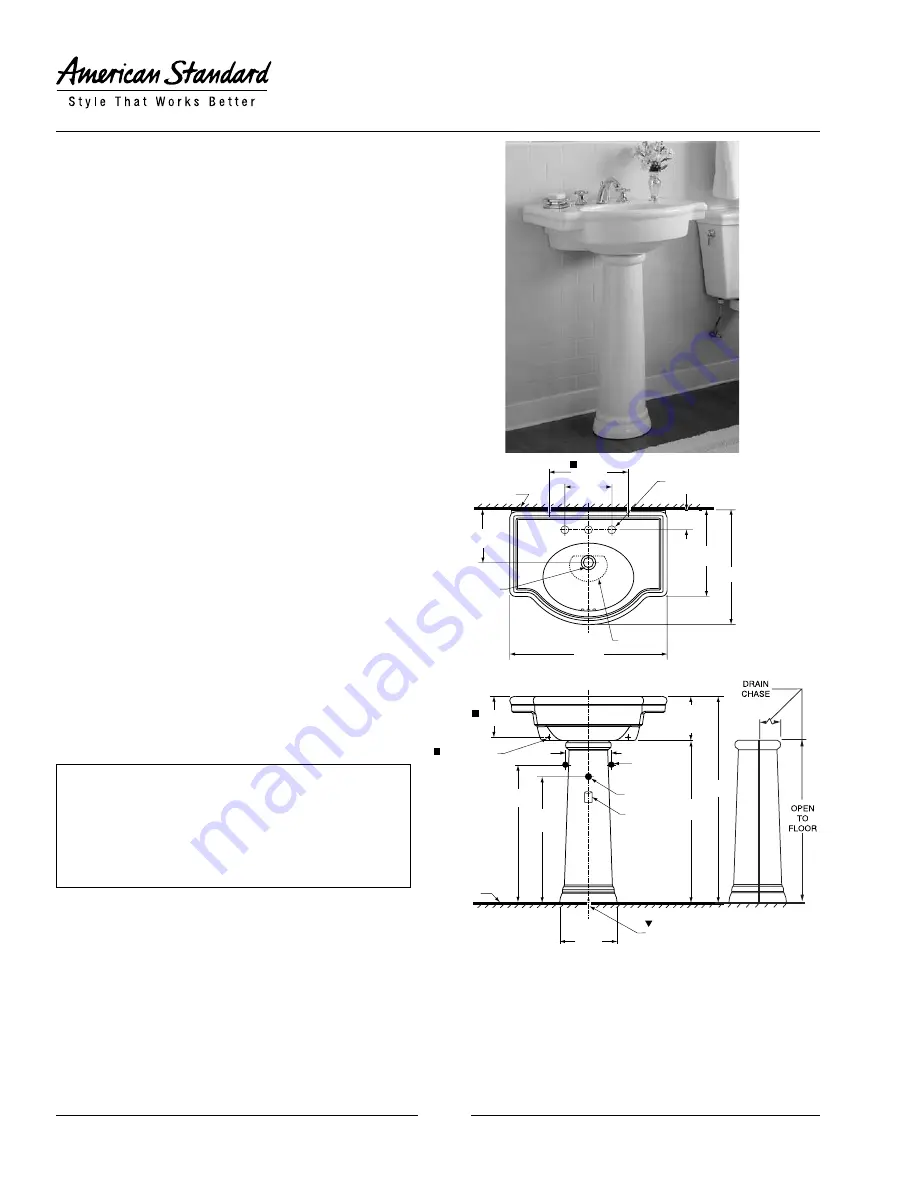 American Standard Retrospect Collection Pedestal Sink 0066.000 Specifications Download Page 1