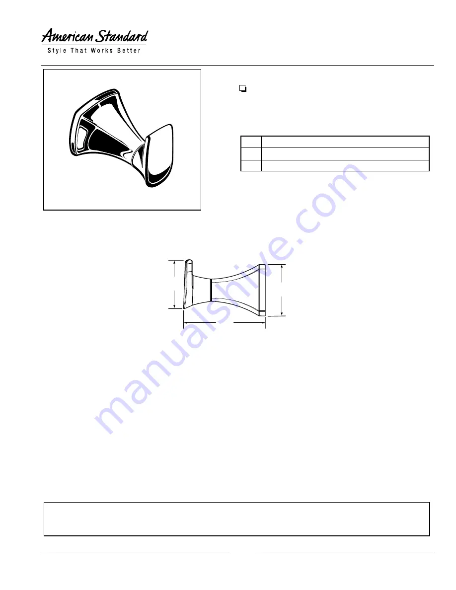 American Standard Robe Hook 7005.210 Specifications Download Page 1