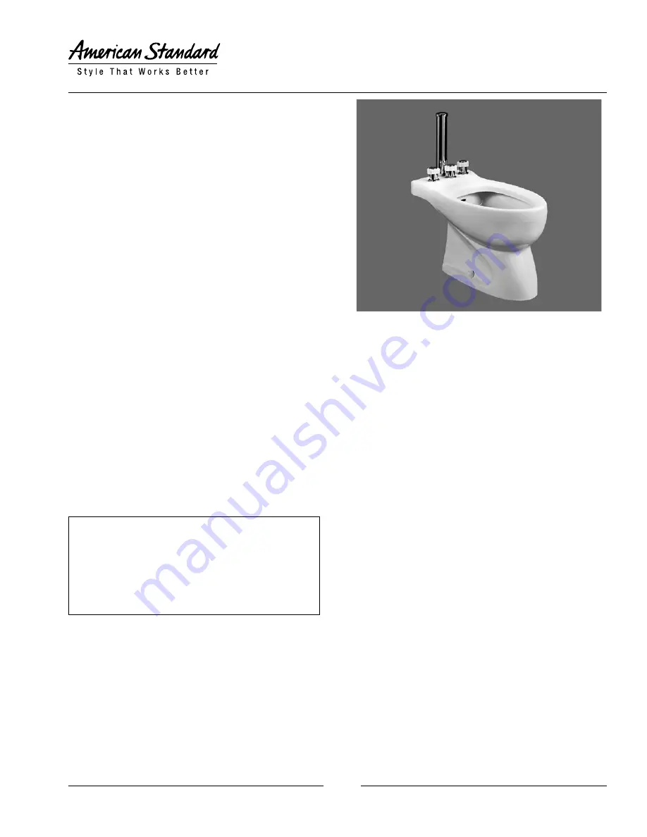 American Standard Savona Bidet 5089.024 Specifications Download Page 1