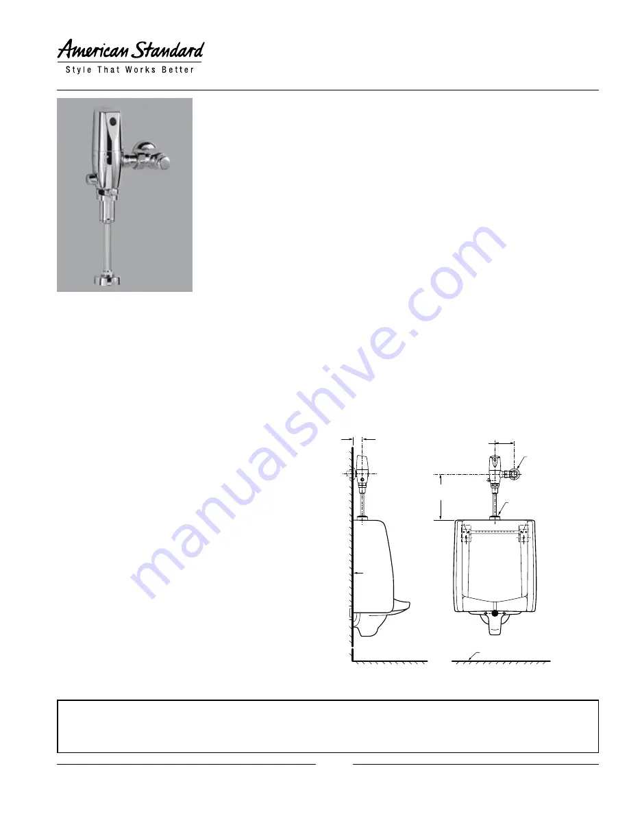 American Standard Selectronic Exposed Urinal Flush Valve 6063101.002 Specification Sheet Download Page 1