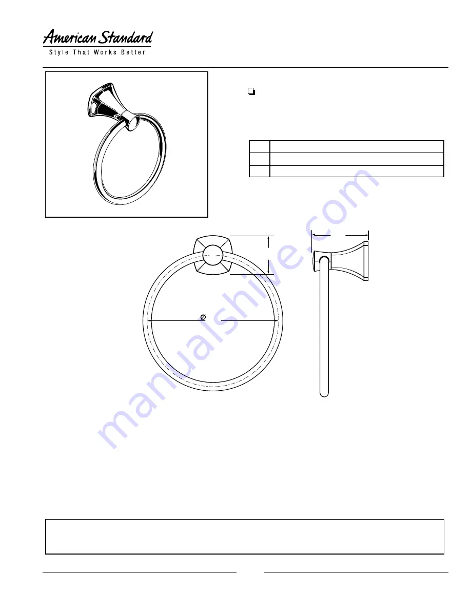 American Standard Towel Ring 7005.190 Dimensions Download Page 1