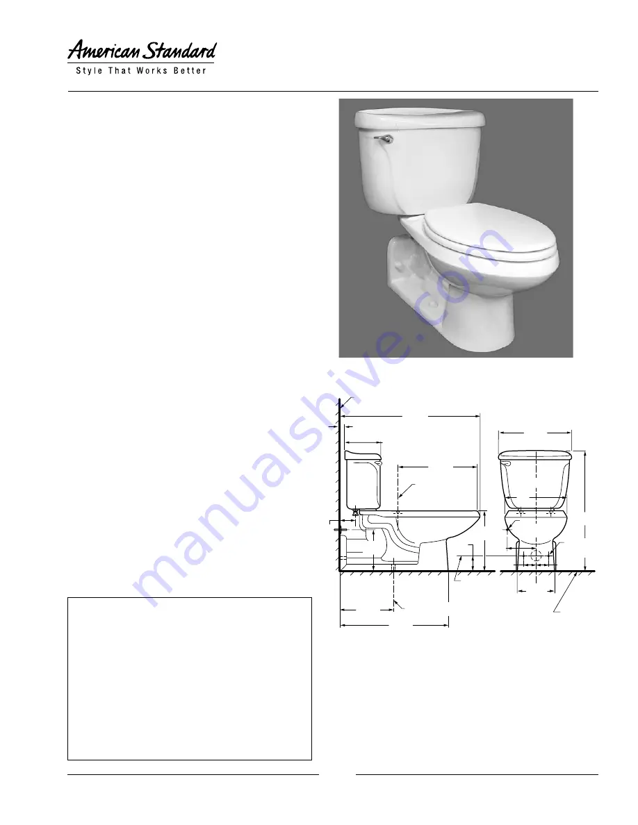 American Standard YORKVILLE 3120.019 Specification Sheet Download Page 1