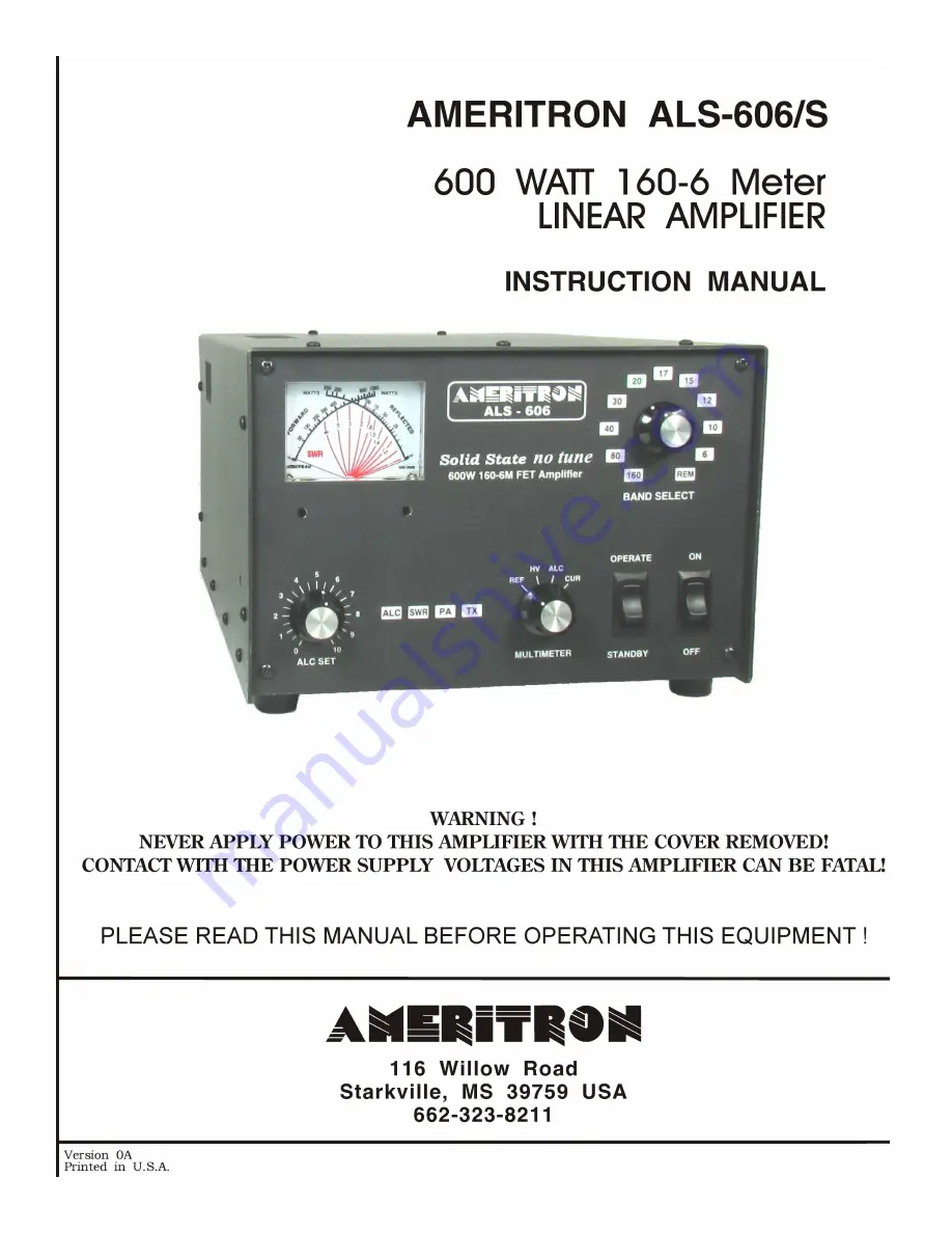 AMERITRON ALS-606 Instruction Manual Download Page 1