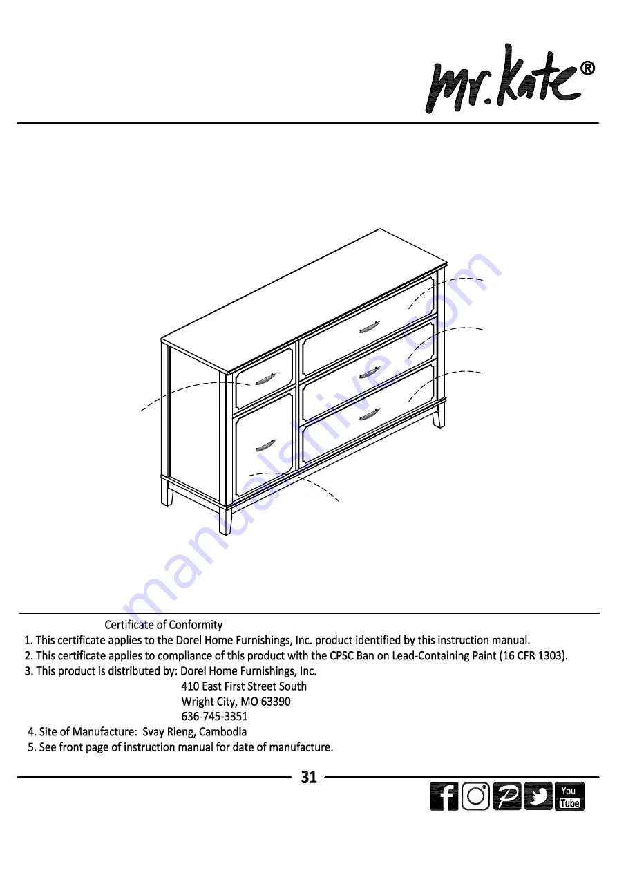 Ameriwood HOME mr.kate 2613013COM Скачать руководство пользователя страница 31