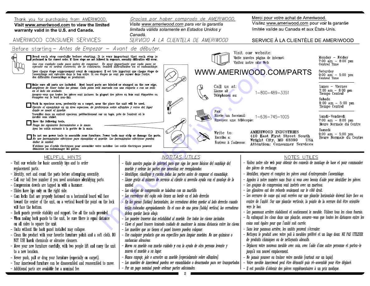 Ameriwood 1214303PCOM Instructions Manual Download Page 2