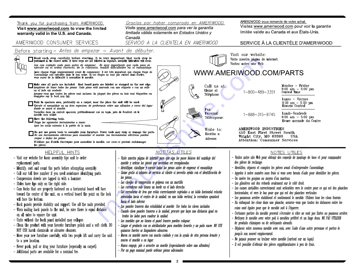 Ameriwood Altra 1789308S Manual Download Page 2