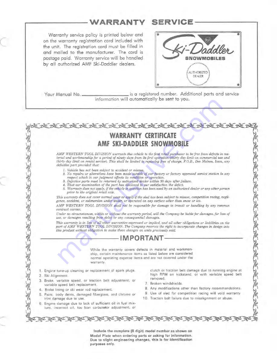 AMF 1969 SKI-DADDLER MARK IV Service Manual Download Page 3