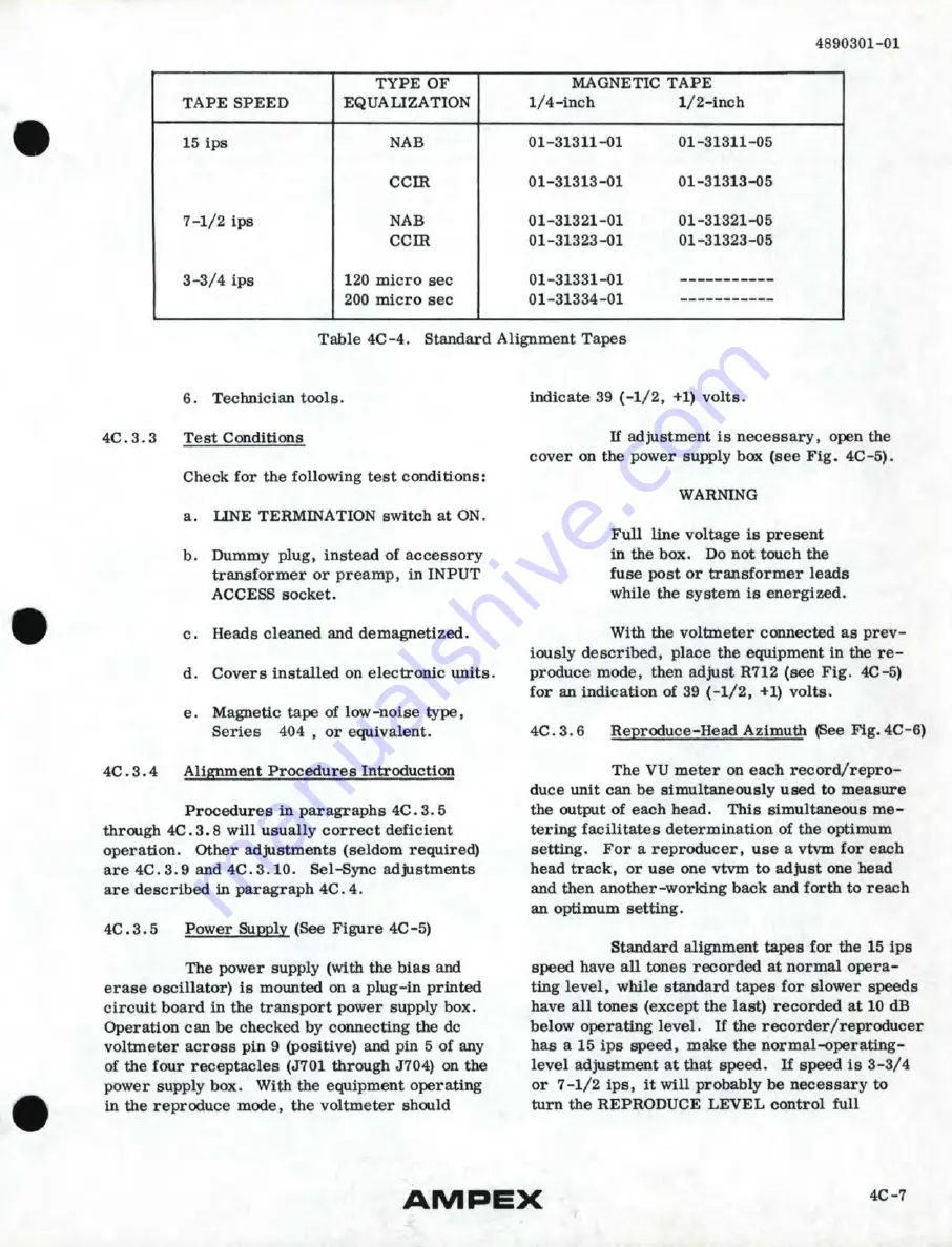 Ampex AG-440 B Operation And Maintenance Manual Download Page 61