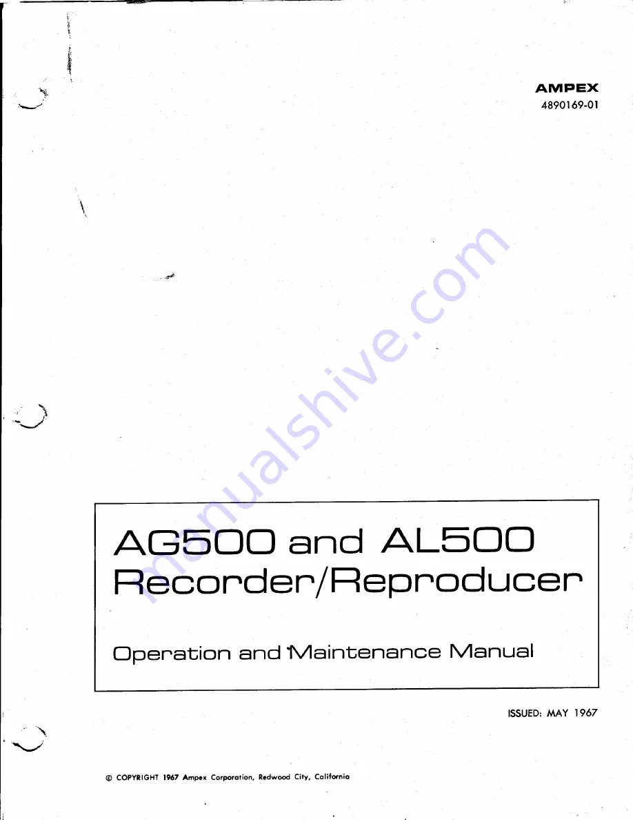 Ampex AG500 Operation And Maintenance Manual Download Page 1