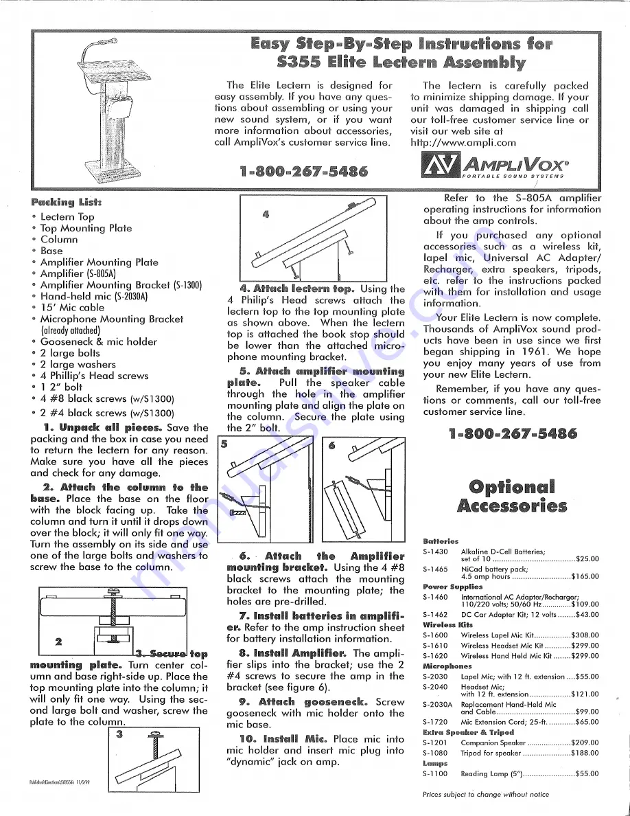 AmpliVox S355 Elite Lectern Assembly Instruction Download Page 1