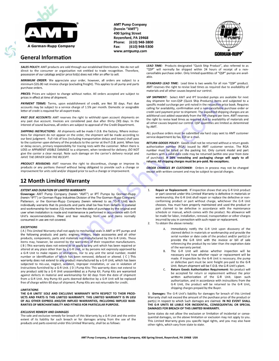 AMT 3680 Series Specifications Information And Repair Parts Manual Download Page 7