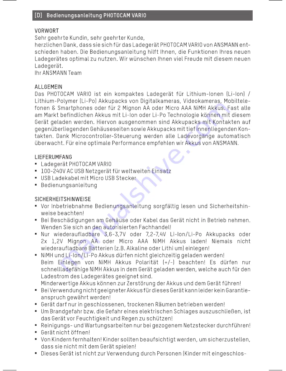 ANSMANN PHOTOCAM VARIO Operating Instructions Manual Download Page 4