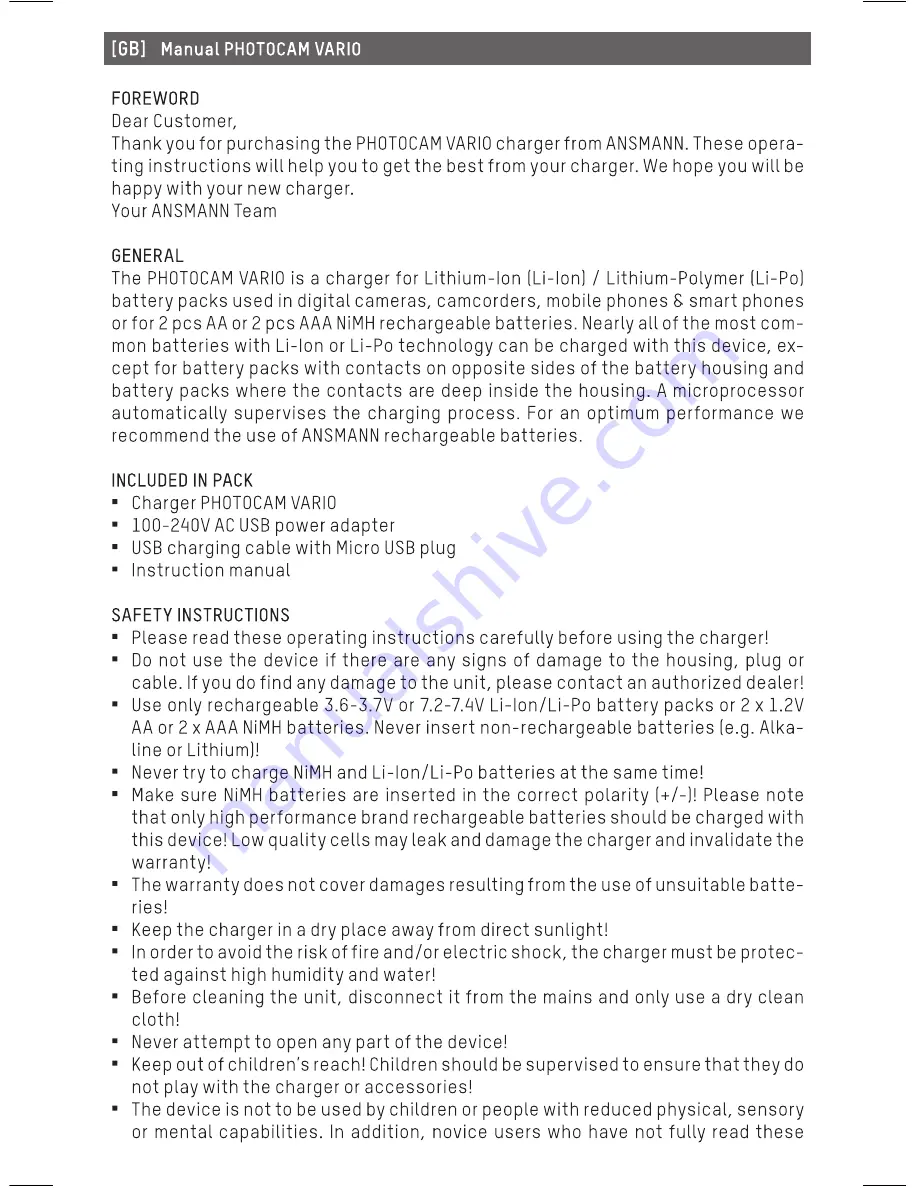 ANSMANN PHOTOCAM VARIO Operating Instructions Manual Download Page 8