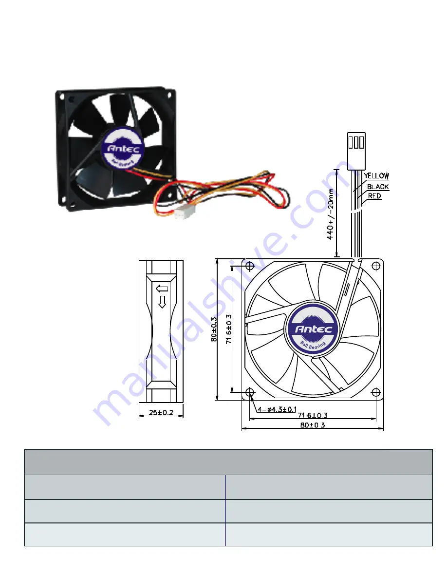 Antec 80mm Double Ball Bearing Fan mm Specification Sheet Download Page 1