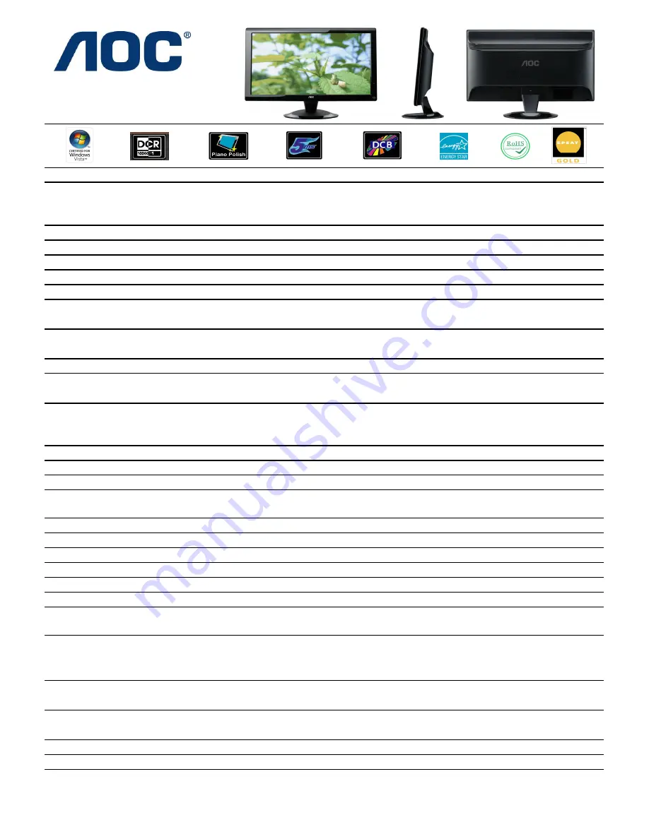 AOC 2436Vw Specifications Download Page 1