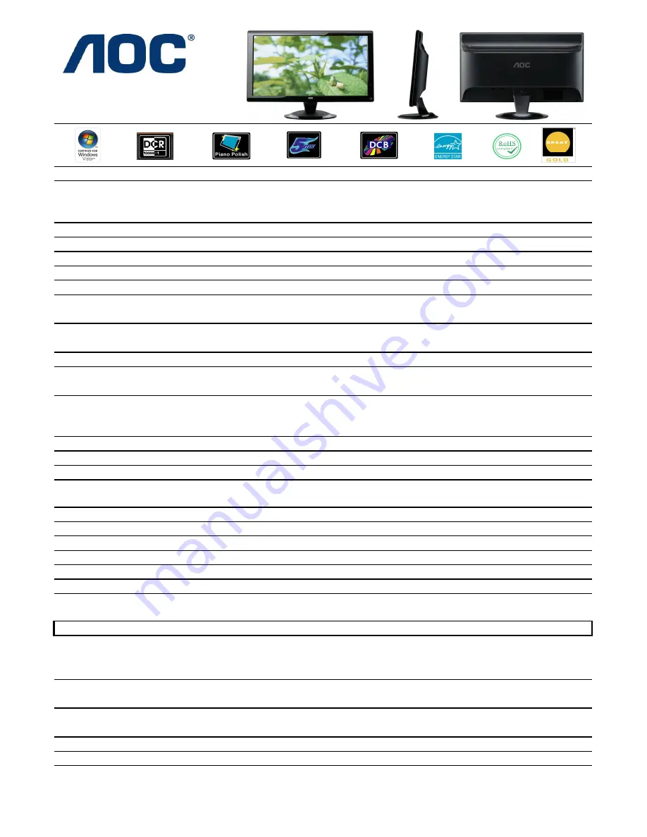 AOC 2436Vwh Dimensions Download Page 1