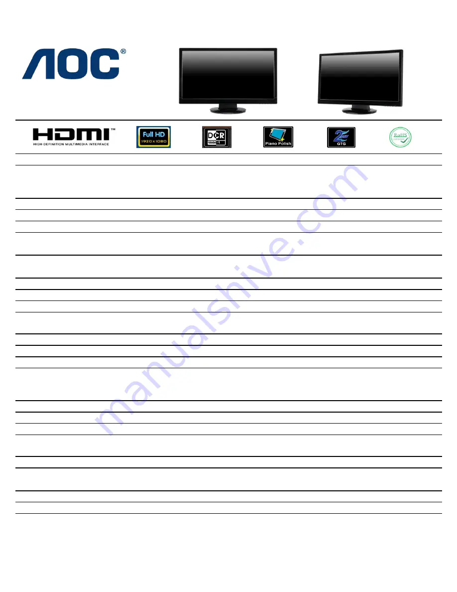 AOC 2770VH1 Specifications Download Page 1