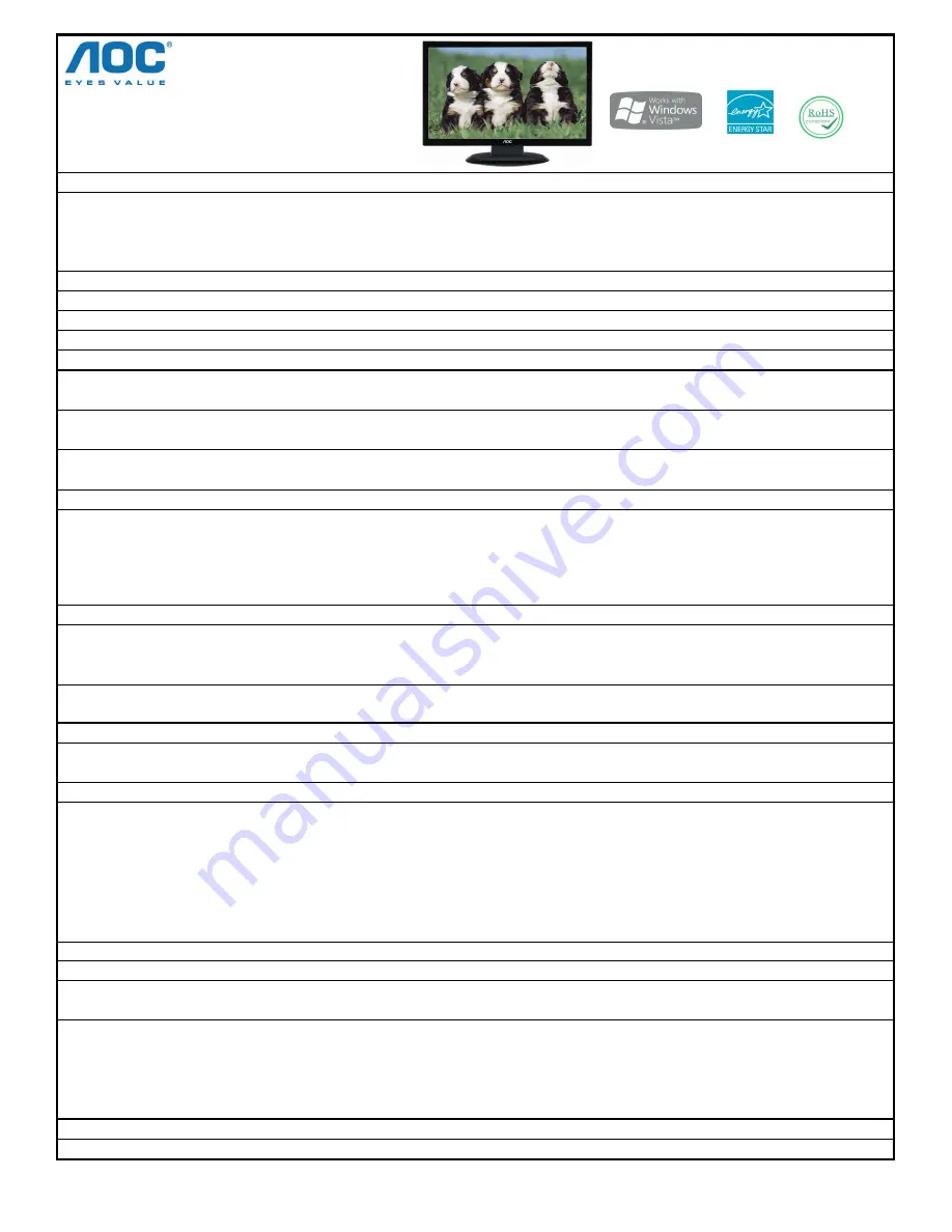 AOC 919Swa1 Specifications Download Page 1