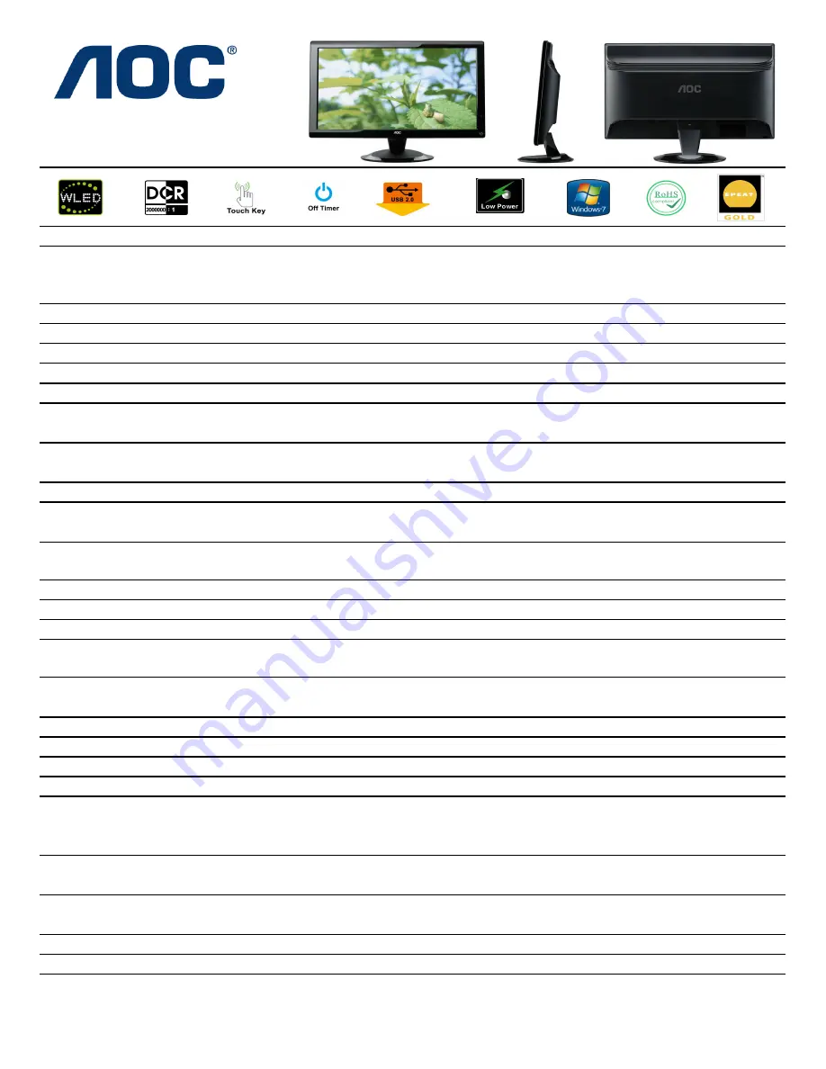 AOC E936VW - Datasheet Download Page 1