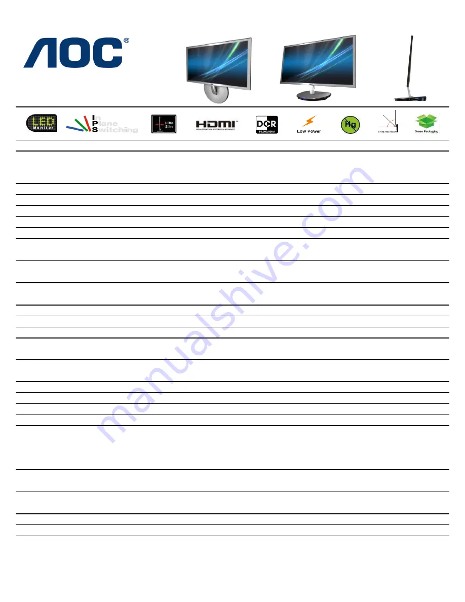 AOC i2353Ph Dimensions Download Page 1