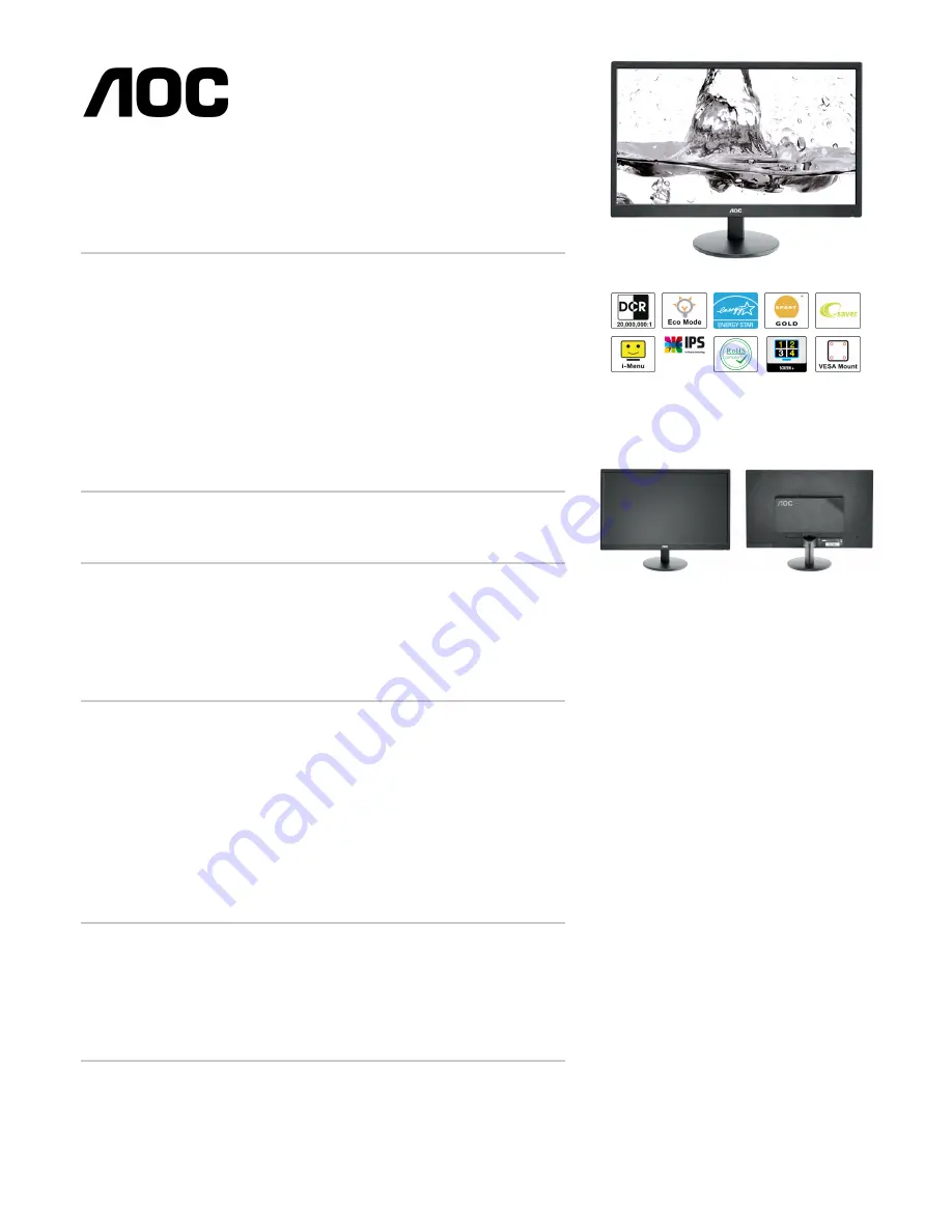 AOC i2470Swq Specifications Download Page 1