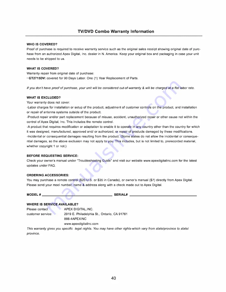 Apex Digital GT2715DV Operation Manual Download Page 42