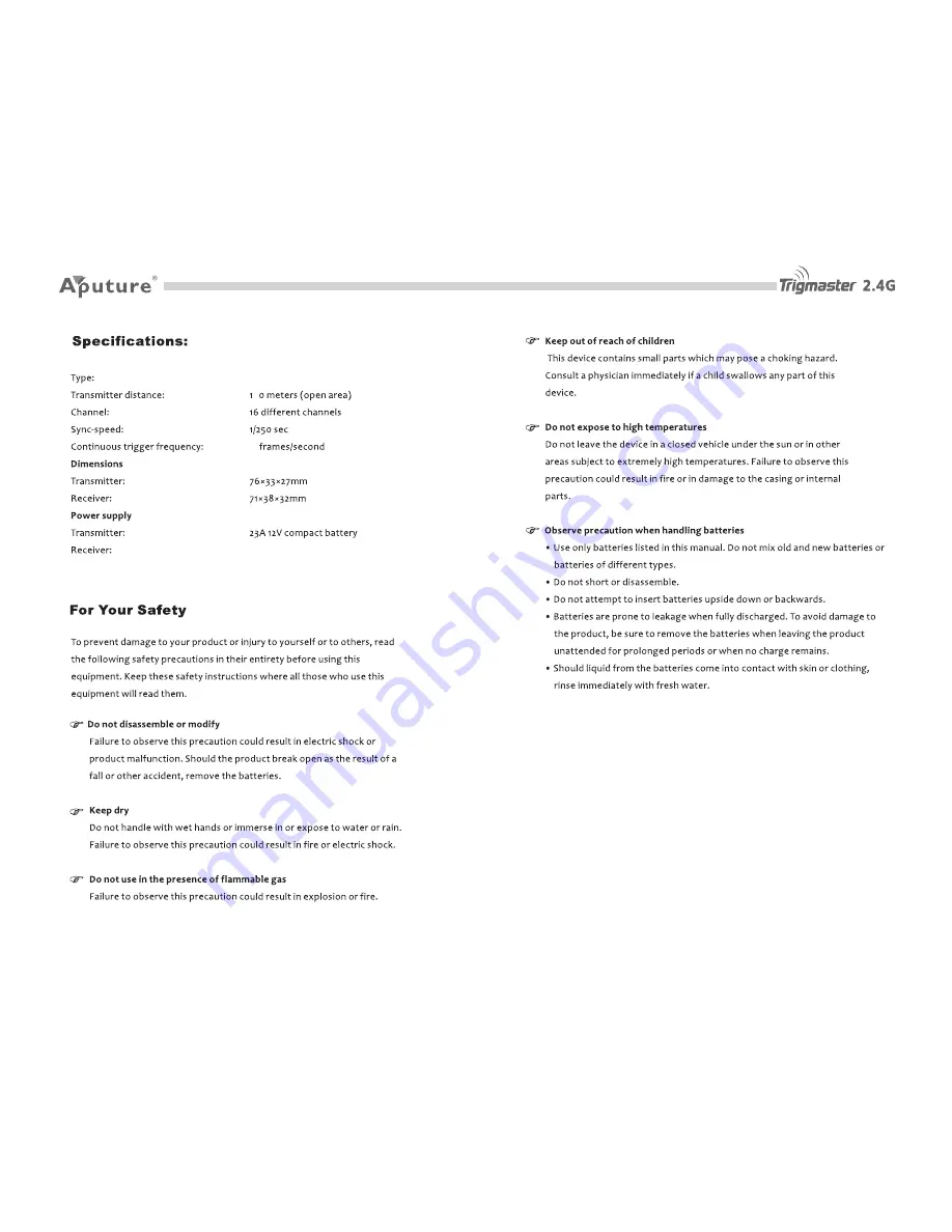 Aputure Trigmaster 2.4G User Manual Download Page 6