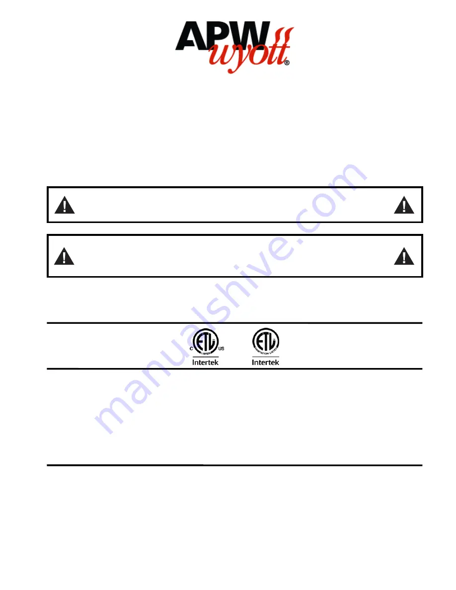 APW Wyott APWF-3540 Installation And Operation Maintenance Owner'S Manual Download Page 1