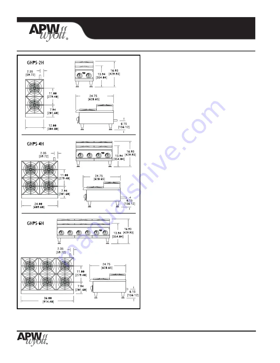 APW Wyott Gas Hot Plate GHPS-2H Specifications Download Page 2