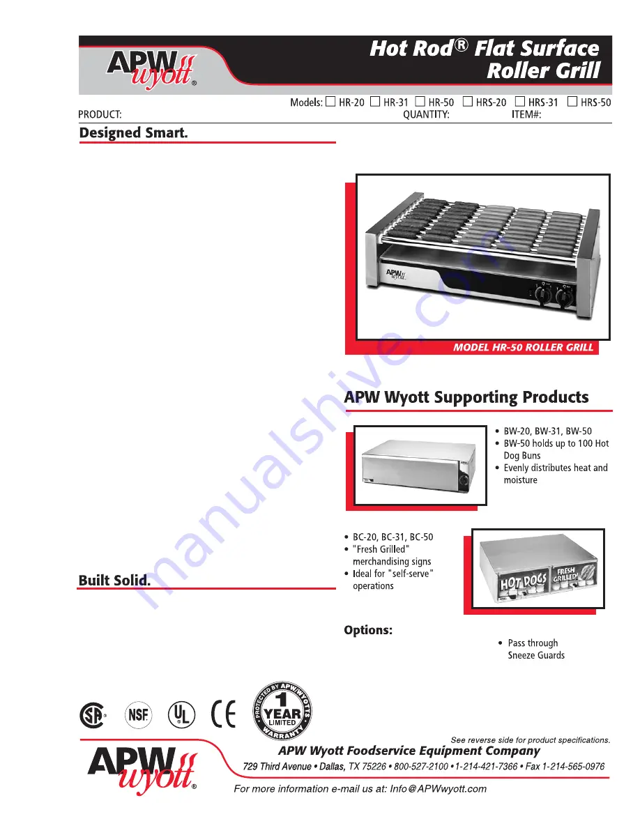 APW Wyott HOTROD HR-31 Specifications Download Page 1