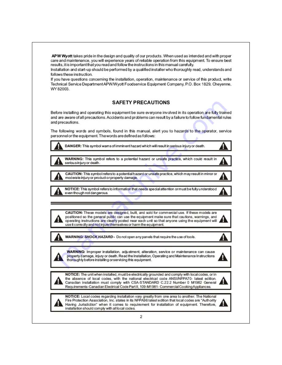 APW Wyott HRS-75 5T Скачать руководство пользователя страница 2