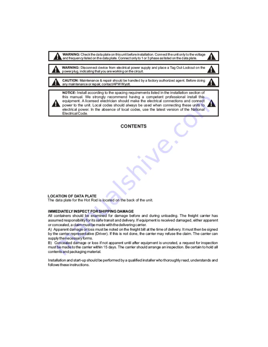 APW Wyott HRS-75 5T Installation And Operating Instructions Manual Download Page 3