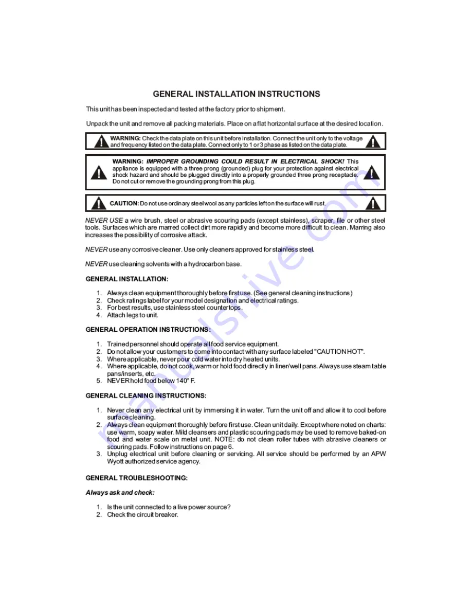 APW Wyott HRS-75 5T Installation And Operating Instructions Manual Download Page 4