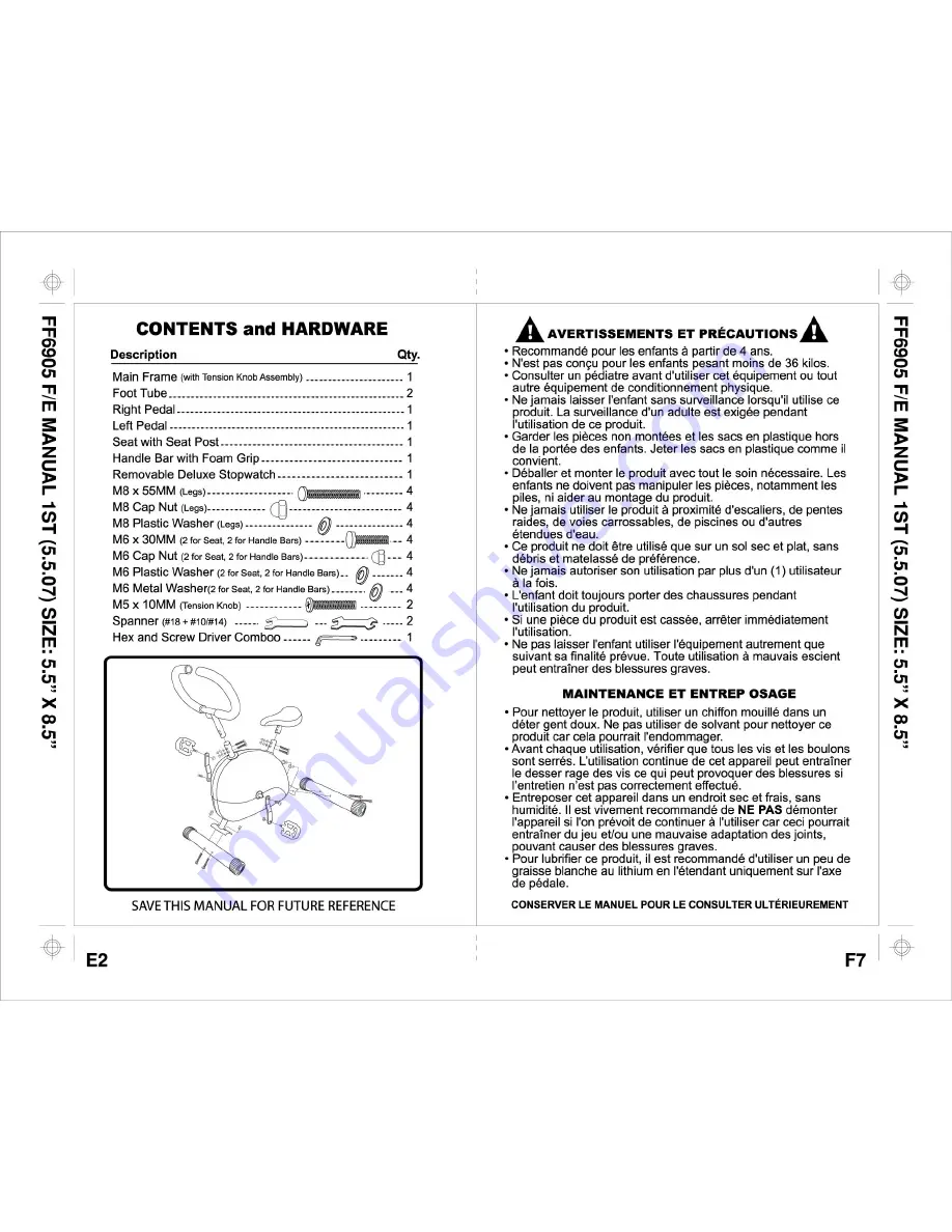 Aqua Leisure Fitness FF-6905 Instruction Manual Download Page 2