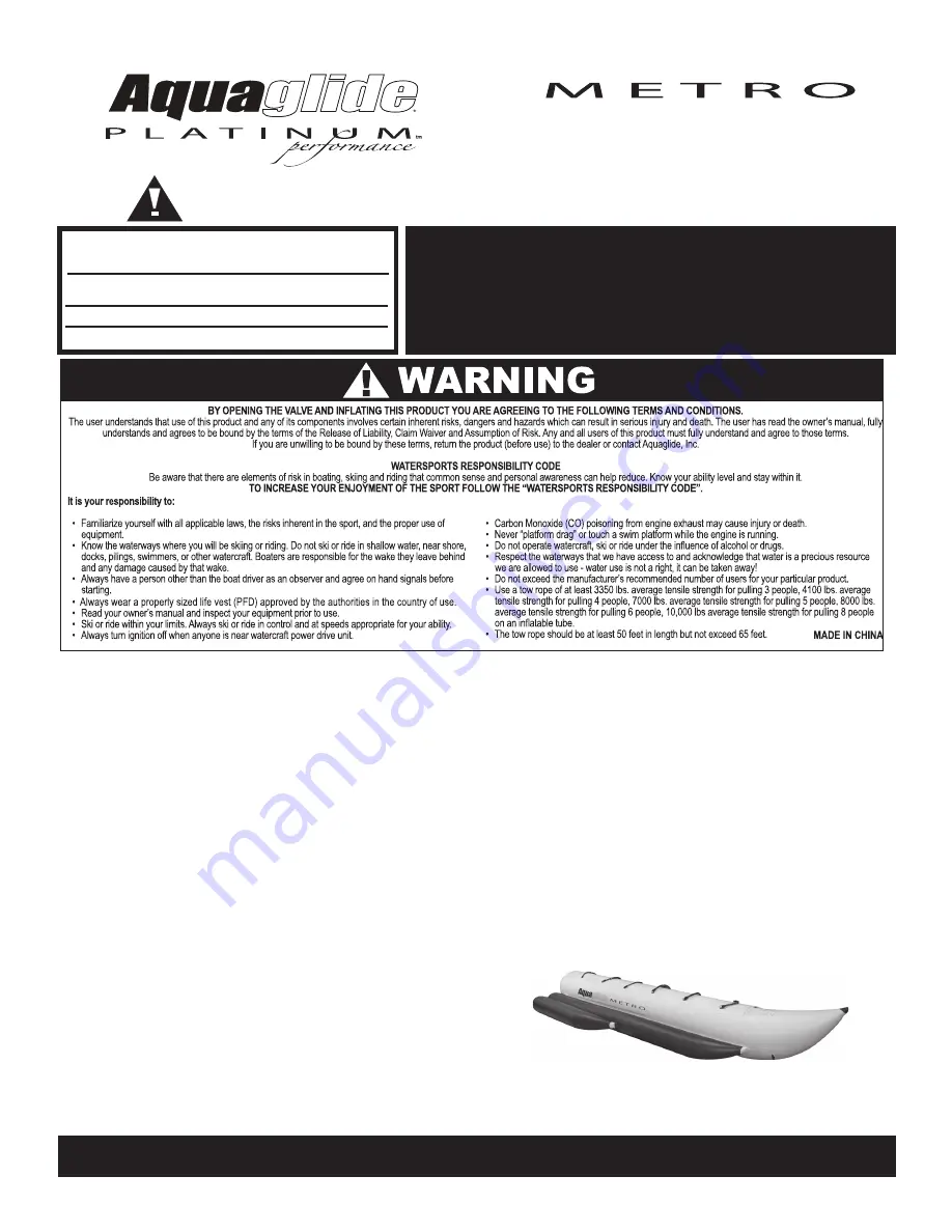 Aquaglide Platinum METRO 3 Owner'S Manual Download Page 1