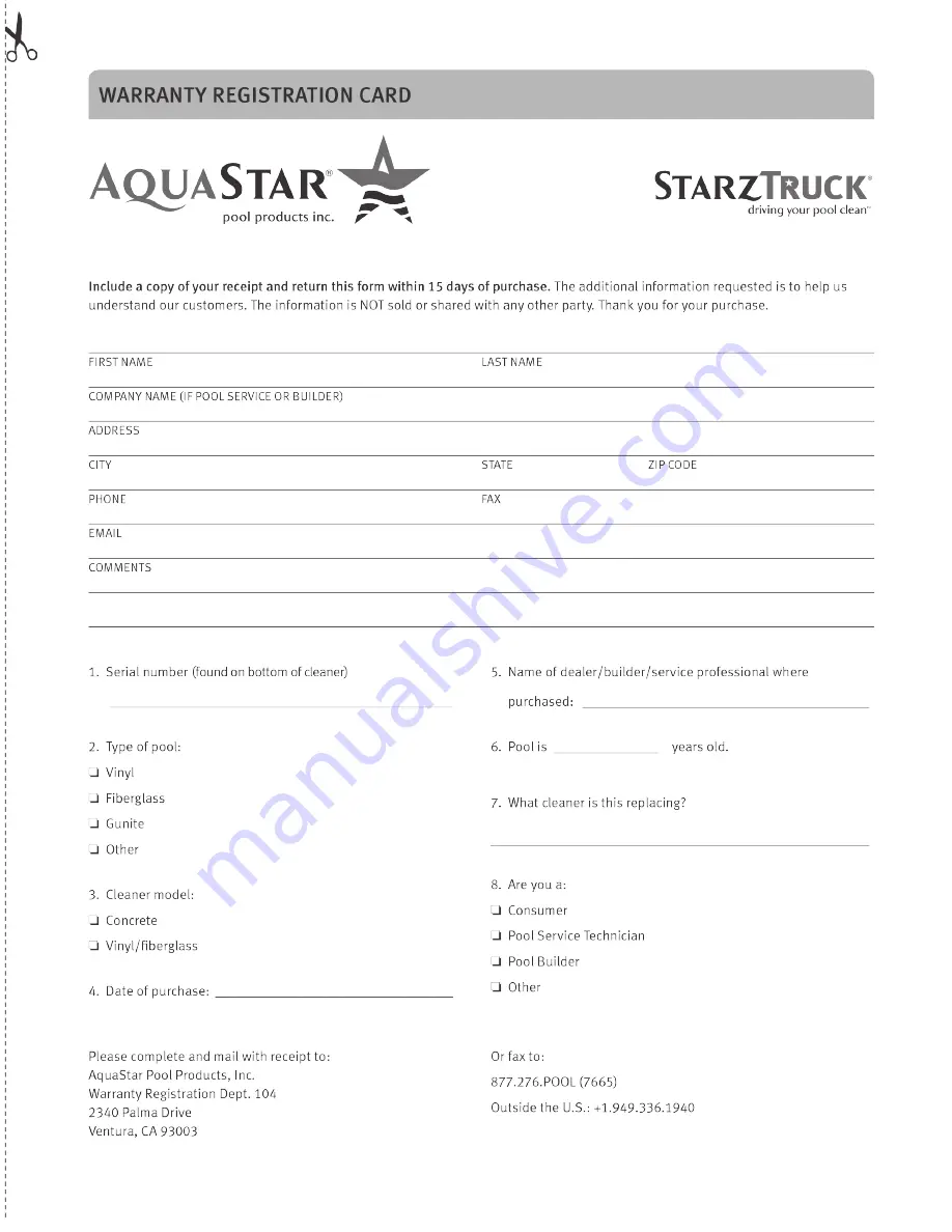 AquaStar StarzTruck Installation Manual Download Page 21