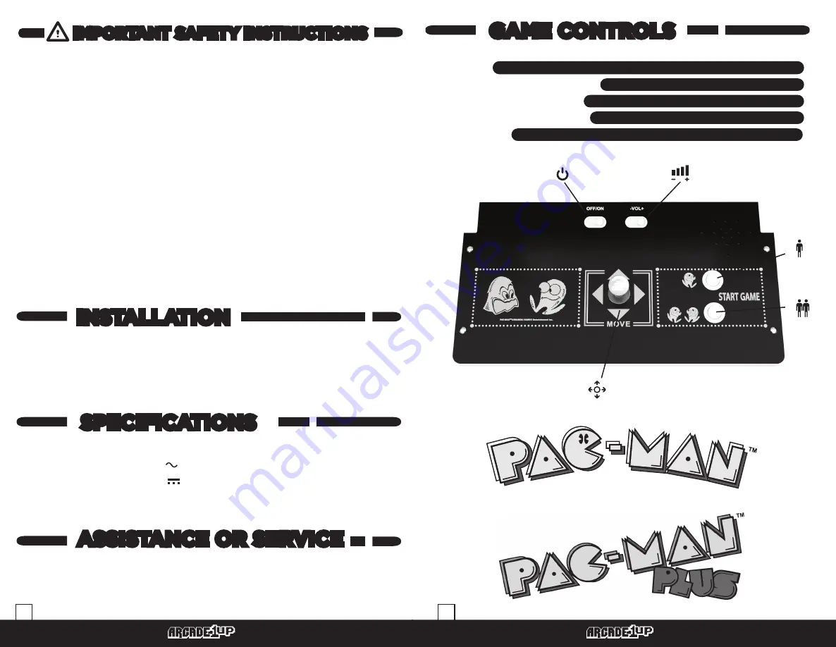 ARCADE1UP PAC-MAN Owner'S Manual Download Page 4