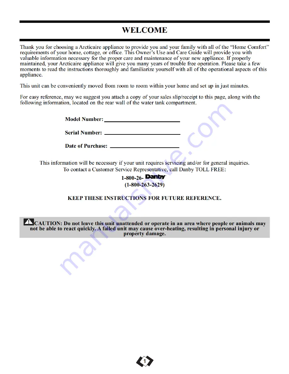 Arctic Air ADR70A1C Owner'S Use & Care Manual Download Page 2