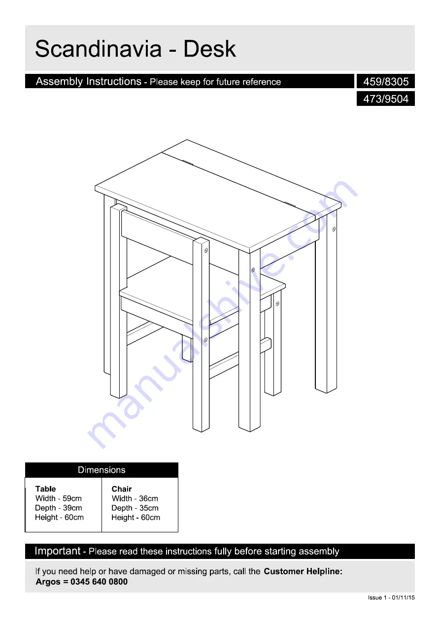 Argos Scandinavia 459/8305 Assembly Instructions Manual Download Page 1